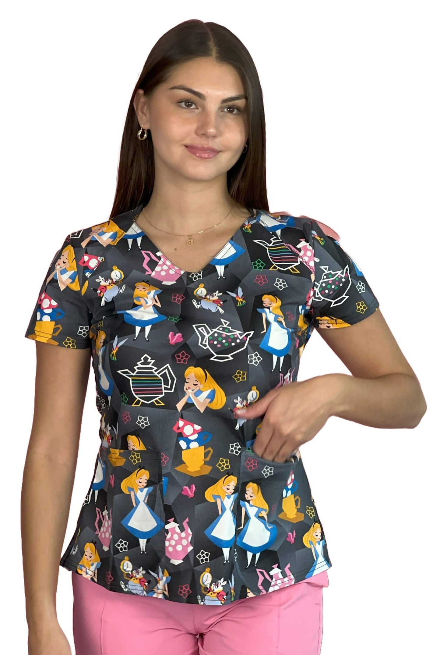 Top clínico Cherokee Disney TF756 mujer estampado ALPA fondo gris