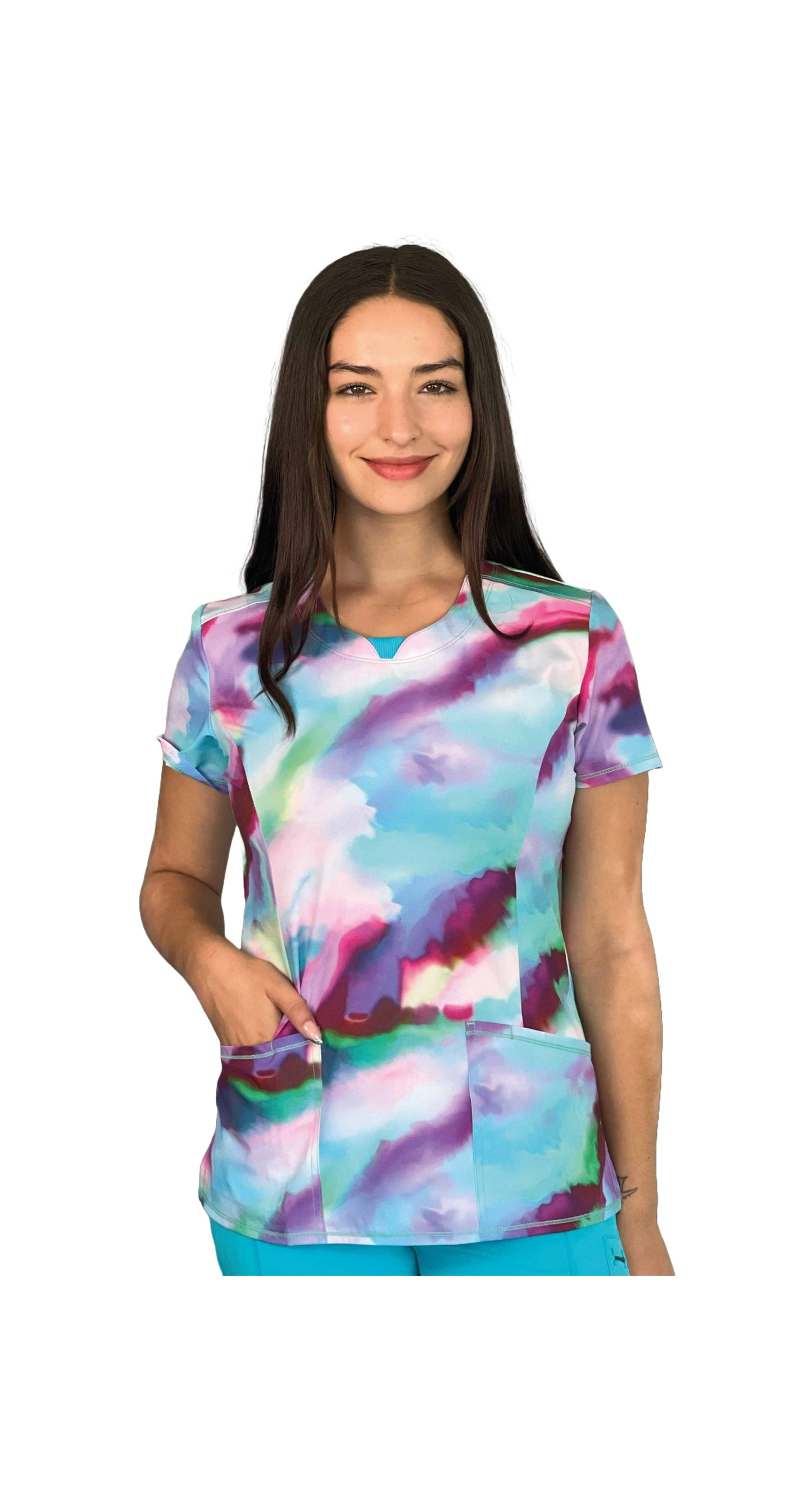 Cherokee Infinity CK609 Top Clínico Mujer Estampado Teal Blue PDPM